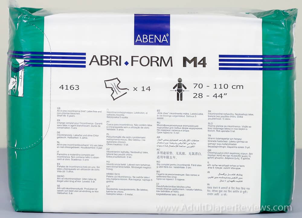 Back of package of Abri Form M4