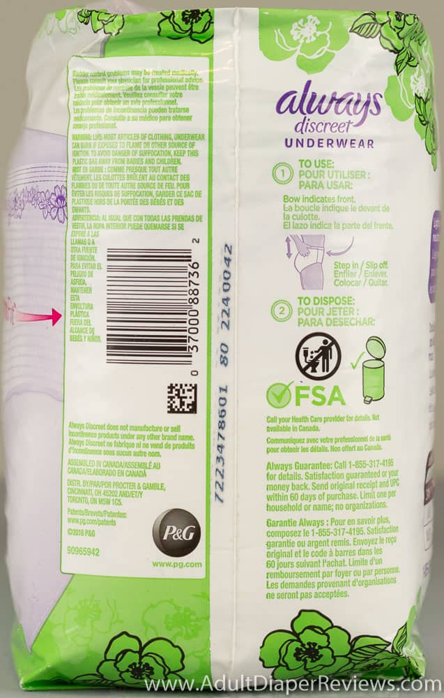 Always Discreet Underwear Small Medium Bag Right With UPC