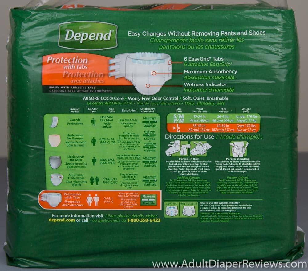 Back Detail of Depend Adult Diaper