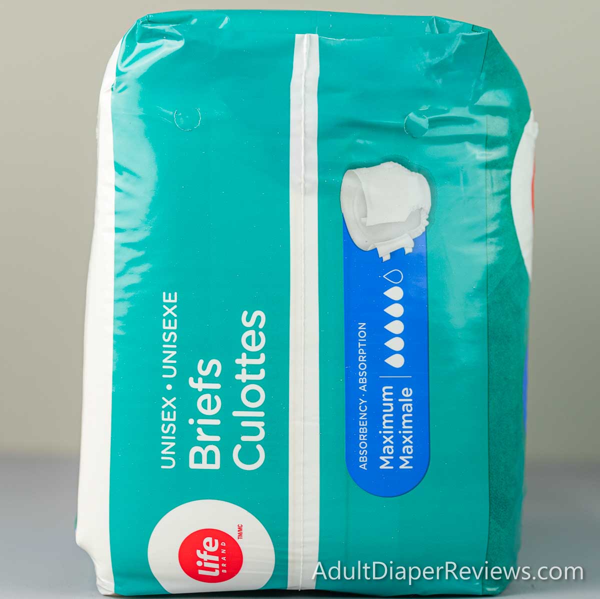 Life Brand Adult Briefs right side of bag.