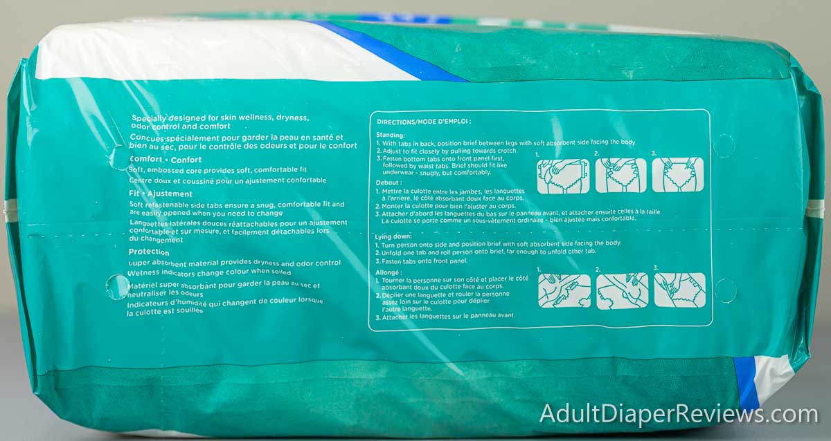 Life Brand Adult Briefs top of bag with instructions.