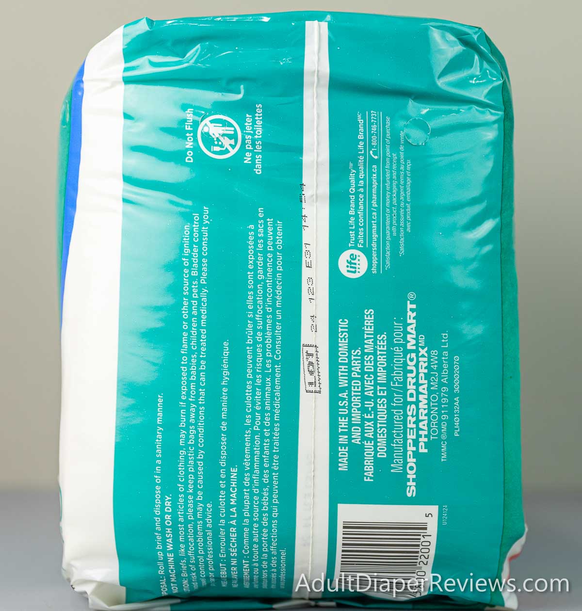 Life Brand Adult Briefs left side of bag with UPC.