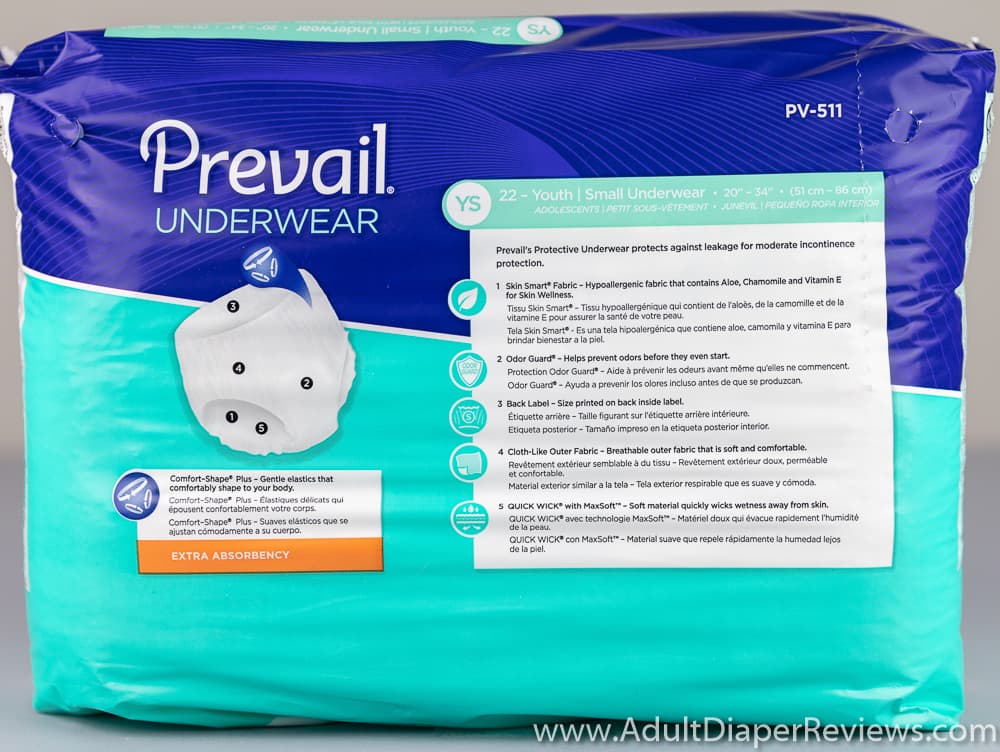 Prevail Incontinence Underwear Size Youth Small back side of bag