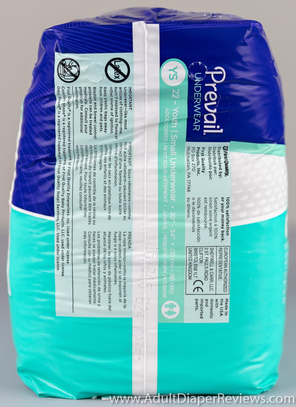 Prevail Incontinence Underwear Size Youth Small right side of bag