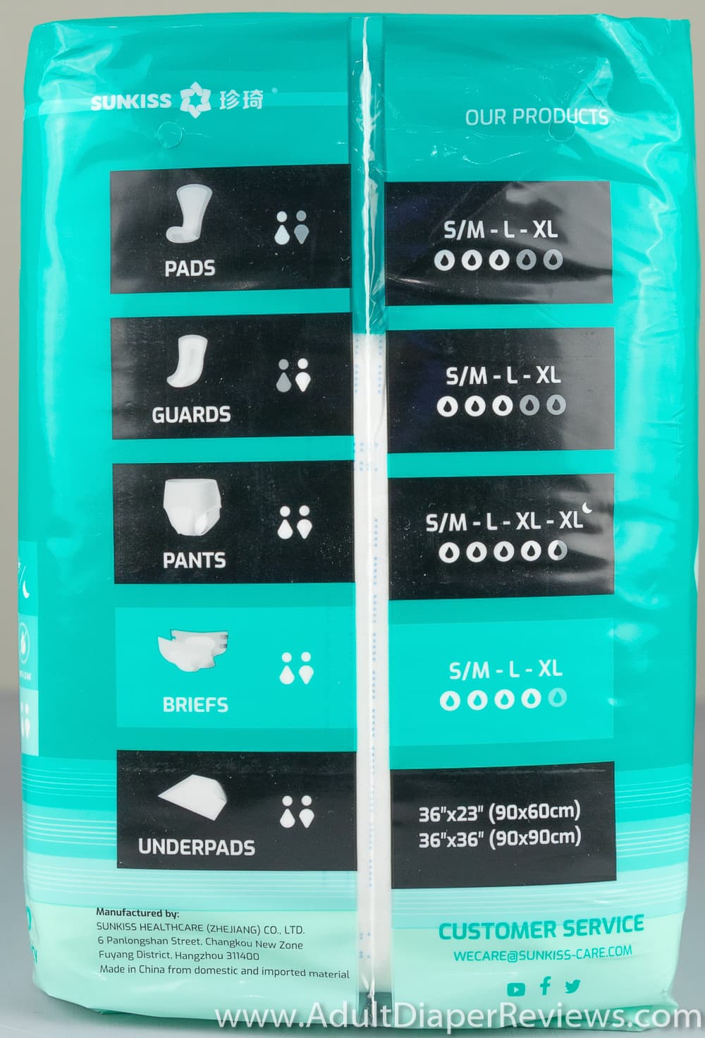 Sunkiss Adult Diapers other side of package